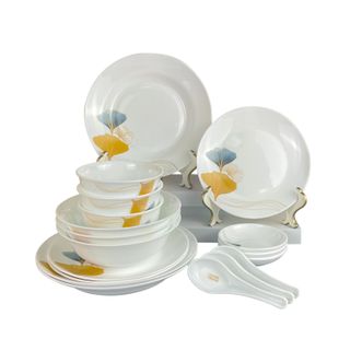 VISIONS  冰萃玲珑金银杏餐具18件套 饭碗碟子勺子家用餐具18件装