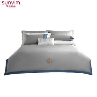孚日家纺/sunvim  60S棉瑞曼之城四件套 高支贡缎全棉轻奢时尚床品套件 床单枕套被套200cm*230cm四件套 灰色