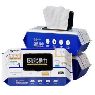 德佑/Deeyeo  厨房湿巾80抽*3包 清洁去油污 免洗不伤手