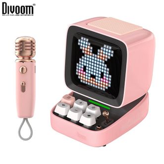 点音Divoom  像素麦克风K歌音箱 DitooMic 复古电脑桌面摆件 便携蓝牙小型音响 一体户外唱歌带无线话筒 科技感摆件创意礼物（带麦克风）樱花粉
