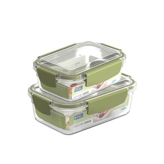 安买  密语系列塑料保鲜盒2件套  约600+900ml  家庭密封饭盒冰箱保鲜盒便当盒沙拉碗收纳盒杂粮水果坚果储物盒厨房用品