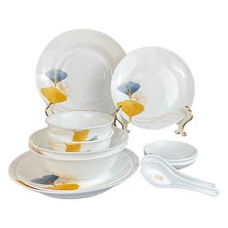 康宁（VISIONS）冰萃玲珑金银杏餐具12件套B冰萃玲珑系列家用精致餐具碗勺碟组合套装CB-BSYX12B/KZ/LS