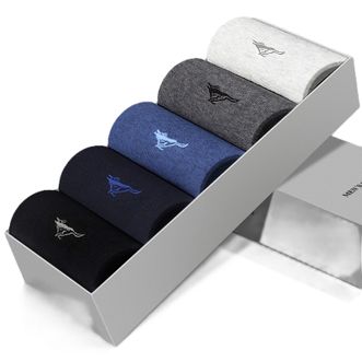 七匹狼/Septwolves  松口全棉抗菌男袜 五双装 男纯棉抑菌男袜宽口不紧绷中筒休闲袜子 透气不易起球