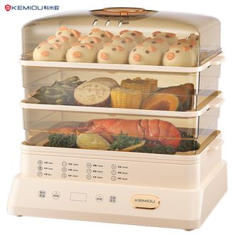 科米欧/KEMIOU  18L三层电蒸锅可视电蒸笼智能预约料理机电热锅 多功能锅蒸蛋器蒸包子蒸馒头蒸饺蒸海鲜蒸玉米热饭早餐机料理锅多用途锅KM-DZL18M白色