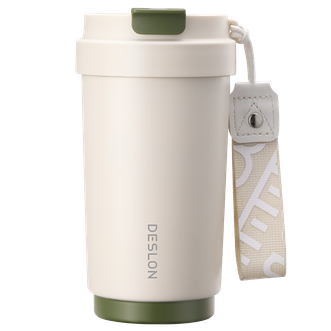德世朗（DESLON）  格兰特咖啡杯450mL 户外旅行车载便携水杯随行杯简约316不锈钢保温杯 奶油白