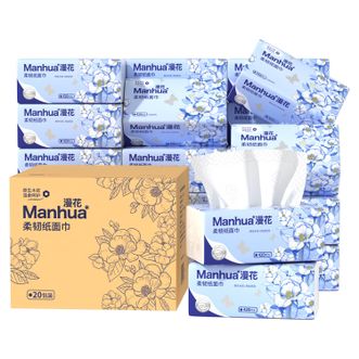 漫花  蓝茶花纸巾加大抽纸4层105抽*20包/箱 卫生纸擦手餐巾纸