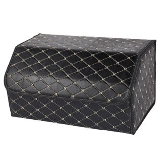 华饰 后备箱储物盒 汽车收纳 菱格蝴蝶纹 大号  黑色白线/黑色红线