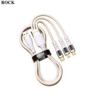 ROCK  数据线三合一充电线 100w苹果14手机PD快充 一拖三车载电源线 多功能type-c/usb/ipad笔记本华为安卓（白色）