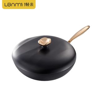 懒米  正品精铁锅有钛无涂层炒锅安全健康 家用轻量钛铁不粘滋滋锅电磁炉燃气适用30cm