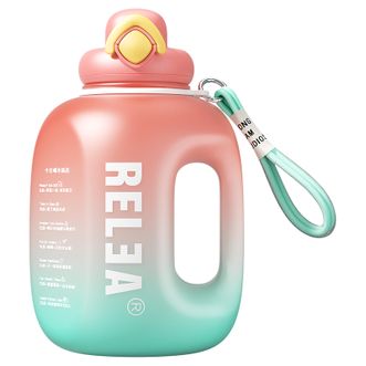 物生物（RELEA）运动水壶2.5L健身水杯大容量大肚杯子吨桶吨吸管便携塑料杯 早春樱粉