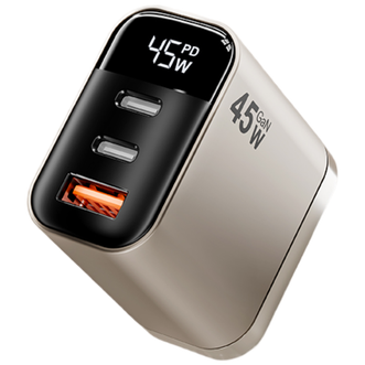 塔菲克  45W三口充电器头超级快充数显usb插头多功能灰色