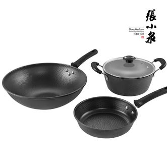 张小泉  精铁锤纹锅具三件套炒锅汤锅 35403000