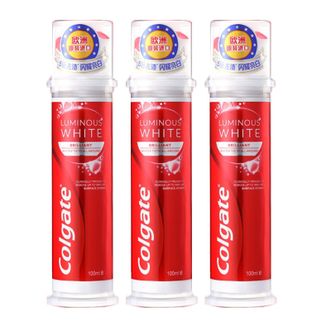 高露洁/Colgate  耀白去渍牙膏  闪耀亮白清新口气牙膏  直立按压式泵式  100ml*3瓶