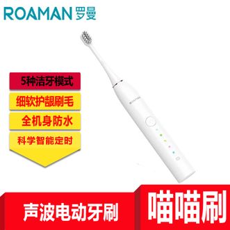 罗曼/ROAMAN  电动牙刷成人情侣声波电动牙刷男士女士智能牙刷教师节礼物节日生日 深层泡泡清洁 喵喵刷 白色  正品包邮