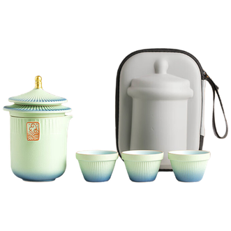一品仟堂  国风故宫旅行茶具套装户外便携式快客杯一壶三杯高端收纳包 故宫旅行茶具-青绿