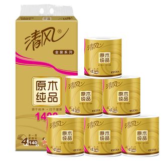 清风（APP）卷纸原木纯品金装4层140克卫生纸*10卷卷筒卫生纸巾厕纸手纸【新旧包装交替发货】