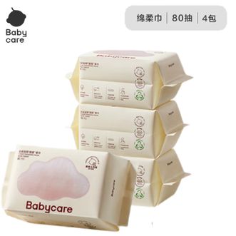 babycare  绵柔巾【80抽*4包】宝宝干湿两用一次性洗脸巾云柔加大加厚小熊绵柔巾