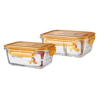 VISIONS  玻璃饭盒保鲜盒770ML+1220ML便携饭盒食品级冰箱微波炉可用加热饭盒EK-BXH02P023C/KZ