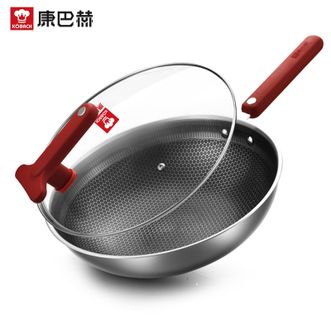 康巴赫  经典红304不锈钢蜂窝炒锅 32CM大尺寸家用厨房炒锅炒菜锅 带盖