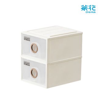 茶花  收纳箱B450M(两个装)990054 收纳盒内衣整理箱子储物箱抽屉式单层收纳柜23.5L两只装