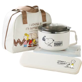 史努比（SNOOPY）  1000ml不锈钢泡面碗+餐具+保温袋便当饭盒双层隔热餐盒小号HJS-9125-1