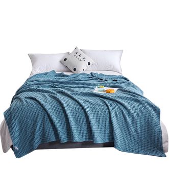 悠梦嘉居 华夫格镂空毛巾被 双层双面镂空极简风格 静海之蓝/未来之灰 双色可选 200*230 YB-1089