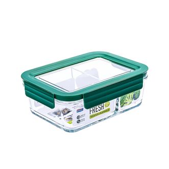 安买  2分格保鲜盒  约1L 1个装 绿色盖  沙拉碗饭盒上班族饭盒便当盒