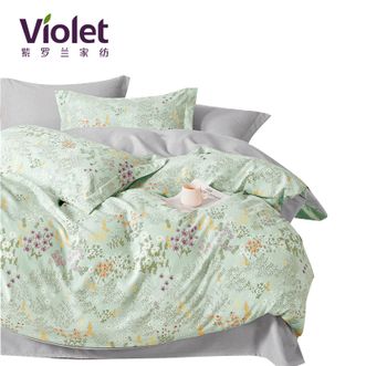 紫罗兰  磨绒印花AB版四件套 森野拼图 时尚舒适透气床品件套 200x230cm