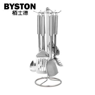 栢士德/BYSTON  不锈钢真味炊具七件套套装家用锅铲 煎铲 漏勺 汤勺 粉扒 饭勺收纳架七件套 BST-050