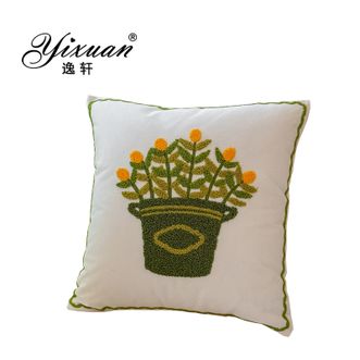 逸轩/yixuan  简约清新绿植毛巾绣帆布抱枕 花盆小花