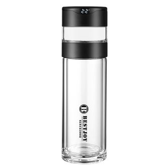 富光拾喜 泡茶师系列双层玻璃水杯260ml智能显温茶水分离杯便携泡茶杯带滤网杯子 BESTJOY-BK009