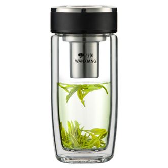 万象（WANXIANG）   双层玻璃杯泡茶杯喝水杯子便携茶水分离杯 350ml