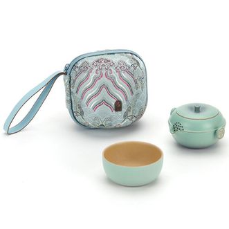 万仟堂 旅行茶具 快客杯 平安客 一壶一杯便携包 水果茶具便携旅行套装A 湖绿釉 1壶1杯1茶巾1便携包