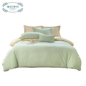 维科家纺VEKEN  全棉A类素色四件套 简约舒适床品件套 撞色款 （黄/绿）