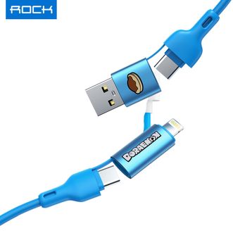 洛克（ROCK）苹果数据线PD快充20W适用iPhone 13 Pro/12/XsMax手机 【四合一数据线】USB+双C口+苹果【1米】