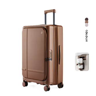 90分  Coffee Journey系列旅行箱 前开口商务行李箱侧开盖拉杆箱 扩容大容量 25英寸 焦糖拿铁