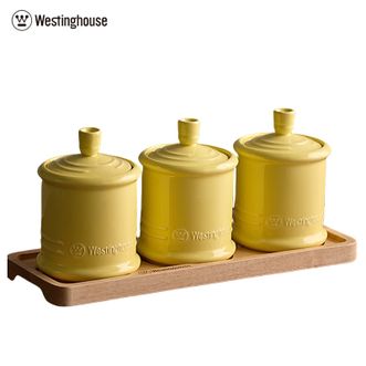 西屋/Westinghouse  正品陶瓷调料罐 家用厨房盐罐 调味罐 盐味精调料瓶280ml 组合套装 麦芒黄3件套