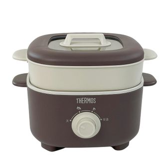 膳魔师（THERMOS）  多功能锅电火锅 2.5L家用小火锅电炒锅带蒸屉 EHA-4333A 可可棕