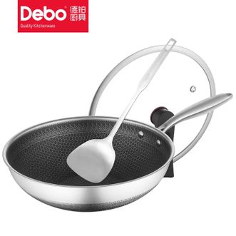德铂（Debo）  316不锈钢双面蜂窝炒锅+锅铲 多层复合 DEP-DS260