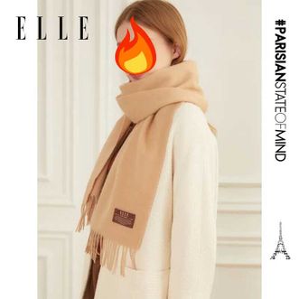 Elle  100%绵羊毛 围巾 女士秋冬季户外保暖 纯色围脖 新款简约风 多色 气质百搭