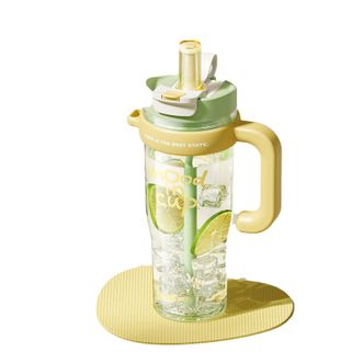 物生物（RELEA）  大容量tritan塑料杯 大力水守太空杯巨无霸水杯 （带茶漏款）青梅起泡绿 1250ml