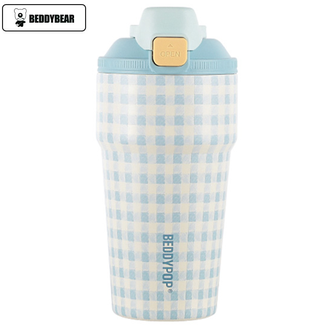 杯具熊（beddybear）   灵感双饮咖啡杯500mL 高颜值316不锈钢保温水杯格纹双饮杯便携实用水杯 罗马假日