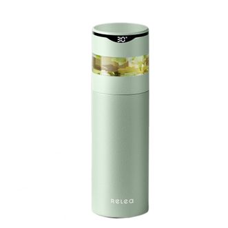 物生物（RELEA）  保温杯泡茶智能水杯480ml容量男女士学生316不锈钢茶水分离杯子JV012337-0480-VS初萱绿