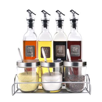 九阳/Joyoung  储物架玻璃油壶油瓶防漏油瓶酱油瓶厨房用品调料收纳组合8件套