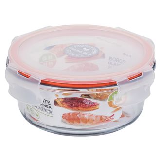 茶花（CHAHUA)单个晶格圆形玻璃保鲜盒600ml家用食品水果密封保鲜盒001002