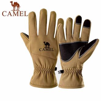 骆驼/Camel  户外登山手套男女加绒防风防寒骑车手套防滑可触屏手套173CP17110  驼色  XL