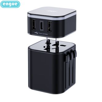 恩谷engue  劲量 3.4A双USB+Type-c全球转换插头EG-701 黑色