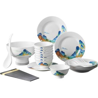 唯都  国风千里江山餐具 32头  家用餐具 餐具套组 W-CJ3321