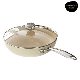 velosan  鹅卵石系列不粘炒锅（玻璃盖款）32cm口径炒锅 VE-JL005