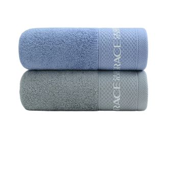 洁丽雅/Grace  纯棉毛巾家用纯色缎档面巾擦脸巾2条装 蓝+灰W3290